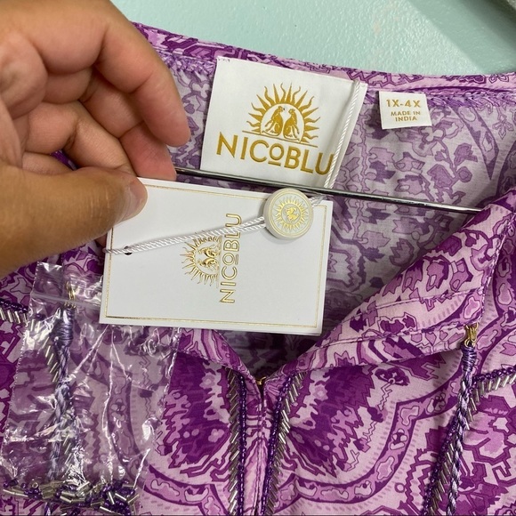 Nicoblu Violets Kaftan With Jewel Tassels & Neckline Embellishment Purple 1X-4x - Picture 5 of 8